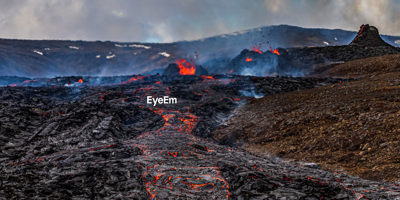 Aerial view of volcanic mountain