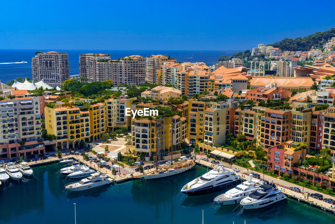 Aerial view of buildings at waterfront