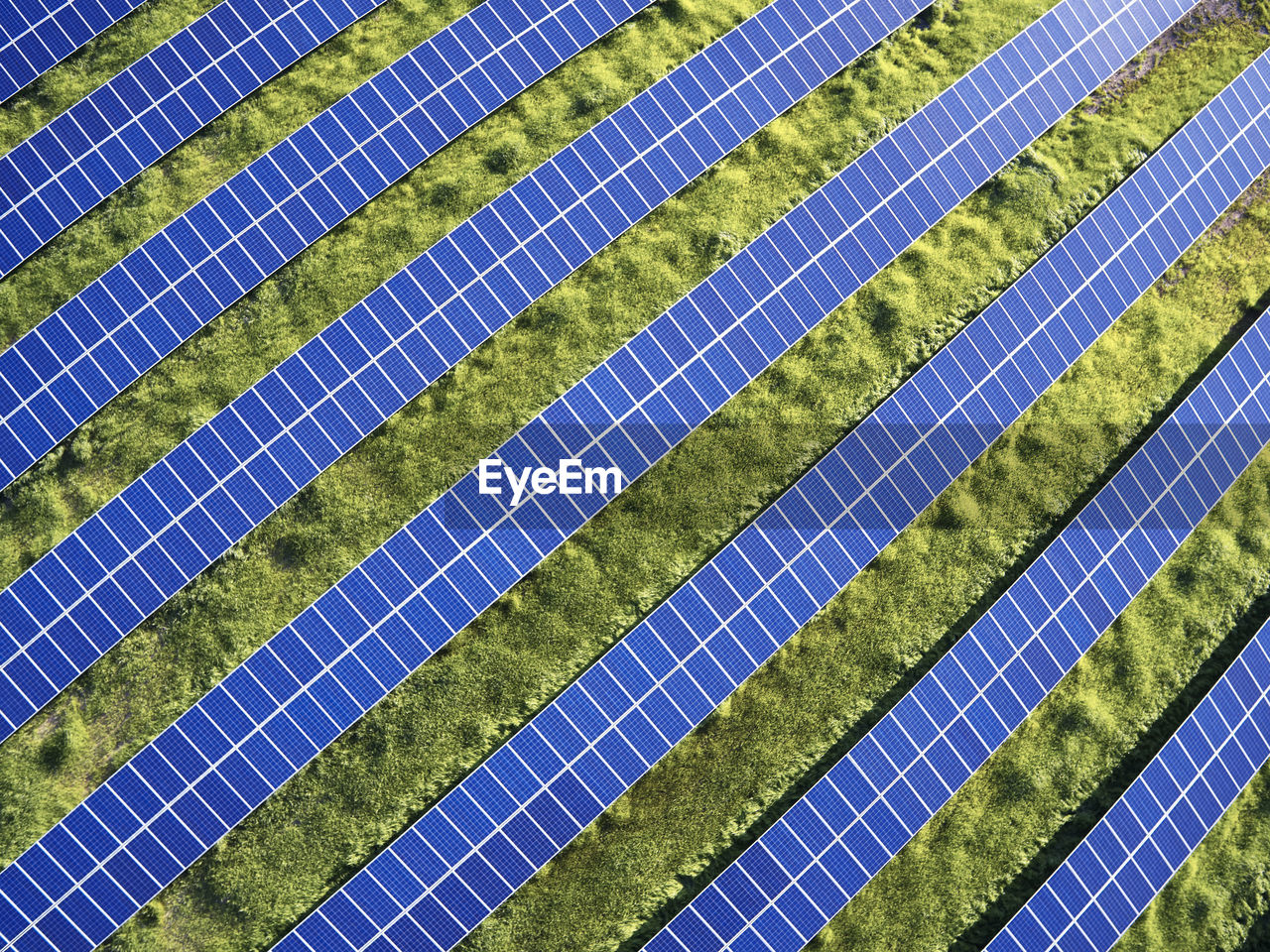 Usa, north carolina, low-level aerial photograph of solar panels in a solar farm