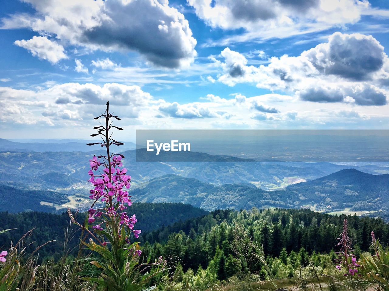 Scenic view of mountains against cloudy sky