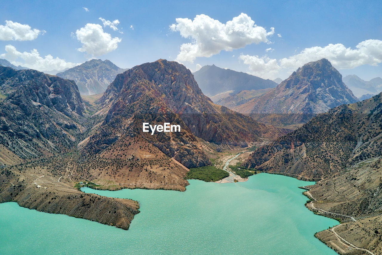 High angle view of lake against sky