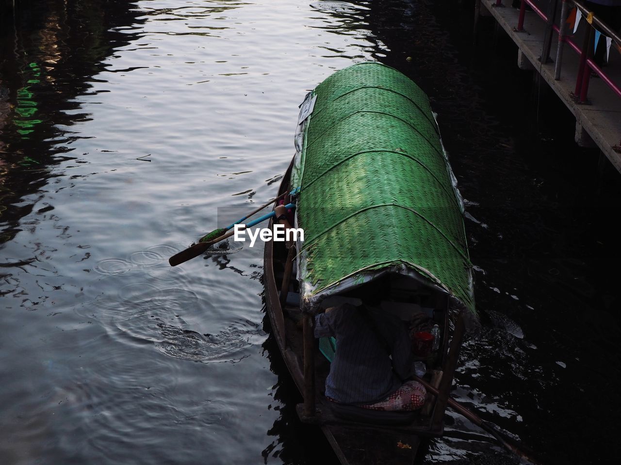 High angle view of boat in lake