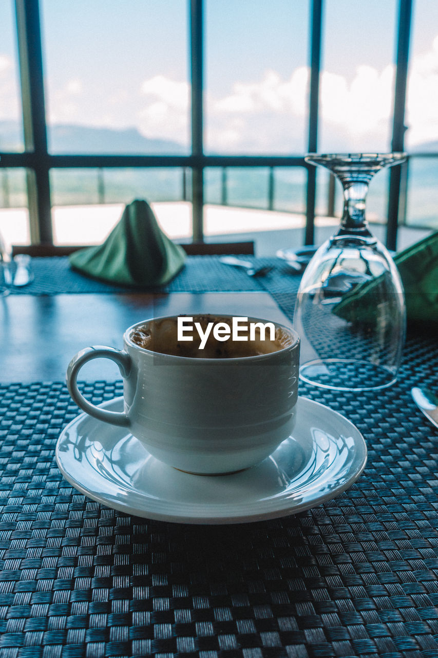 Close-up of coffee served on table