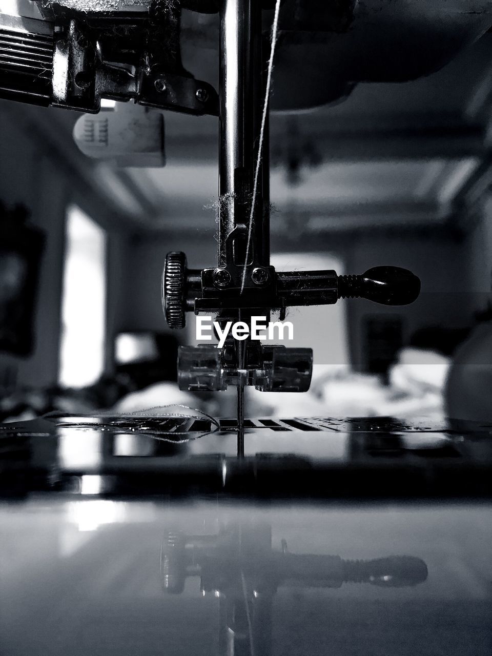 Extreme close-up of sewing machine