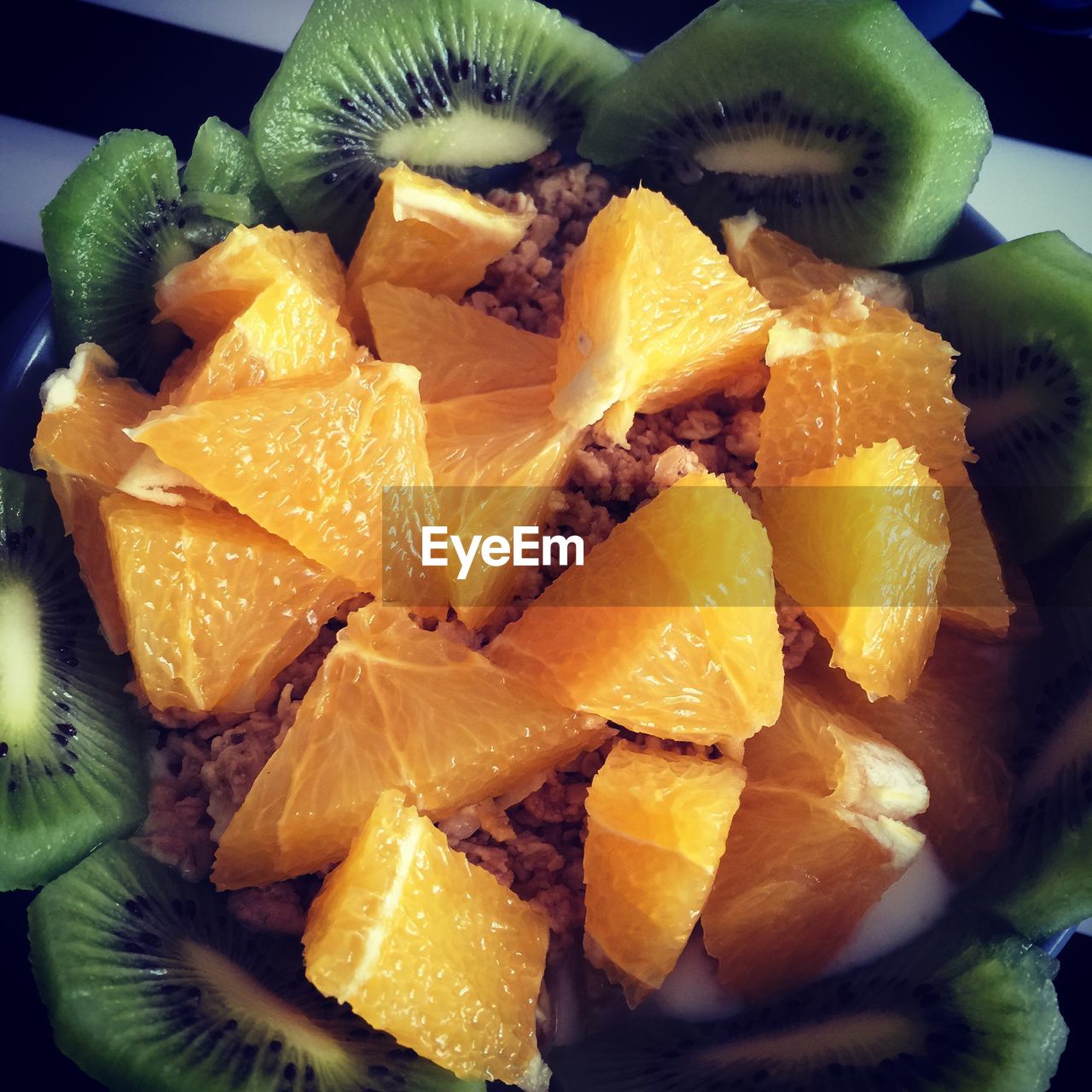 High angle view of fruit salad in bowl