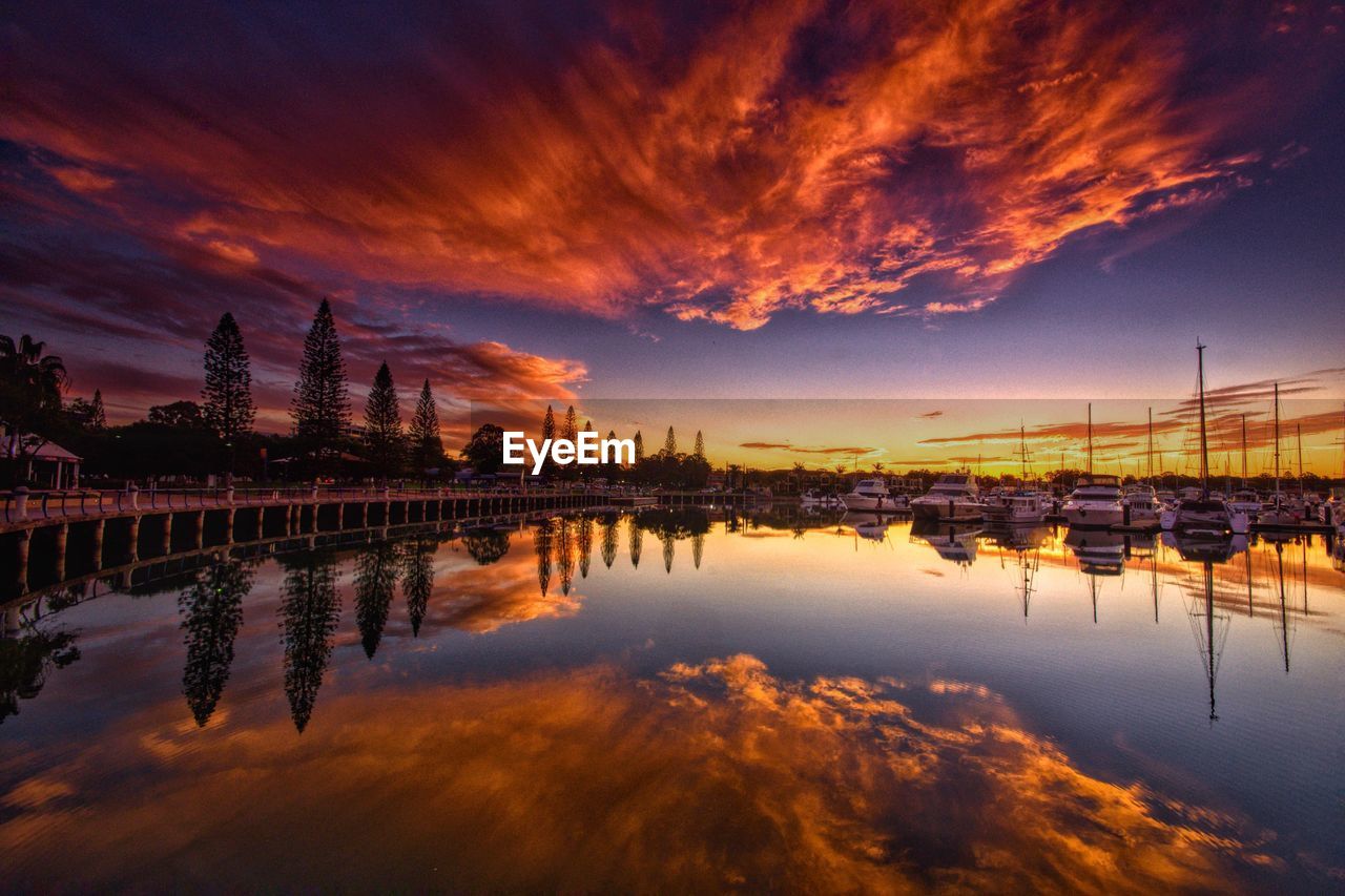 Scenic view of lake against sky during sunset