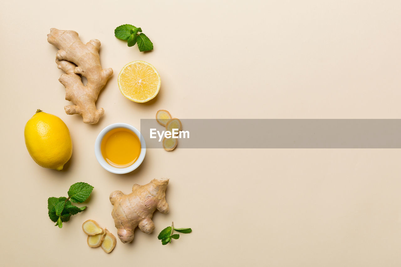 directly above shot of food on white background