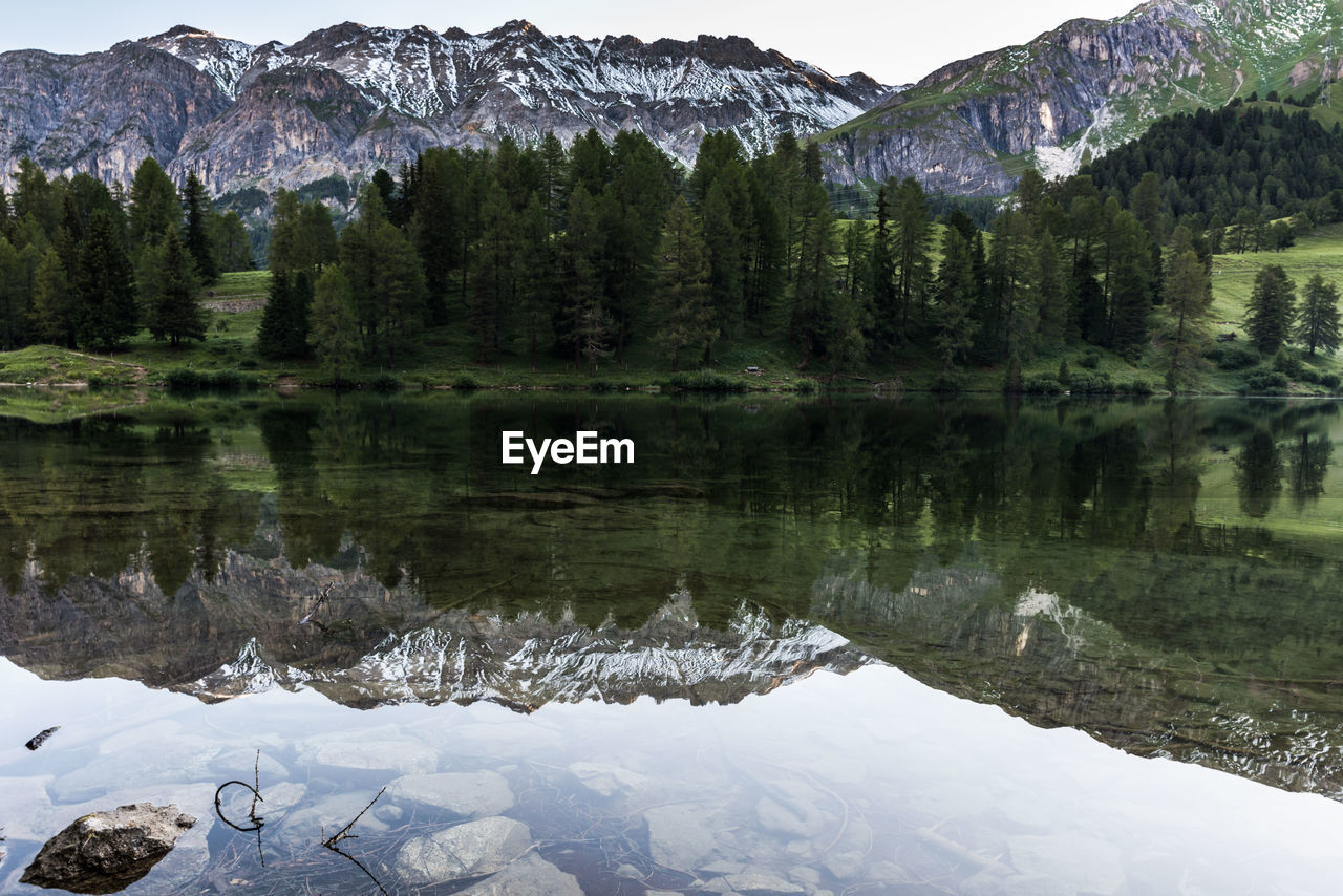 Scenic view of lake with mountains in background