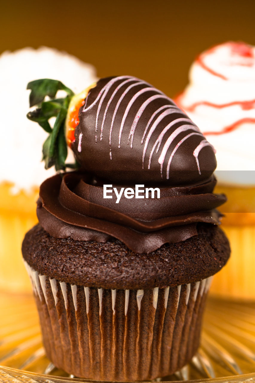 Close-up of chocolate cupcake on plate