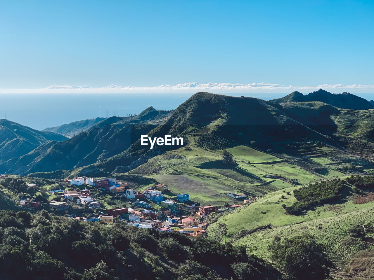 High angle view of mountains against sky