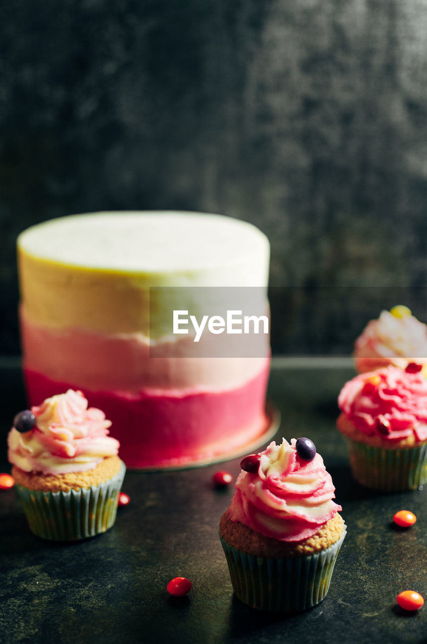 Close-up of cupcakes on table