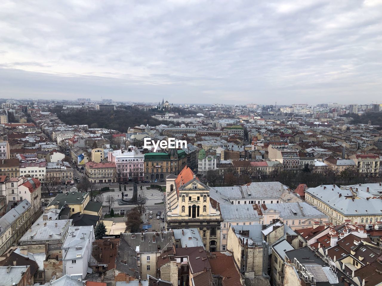 High angle view of townscape against sky