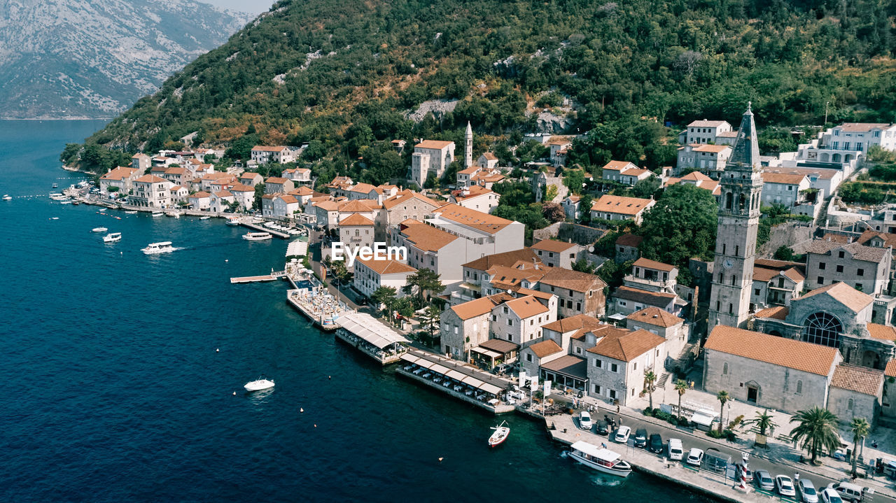 high angle view of boats on sea