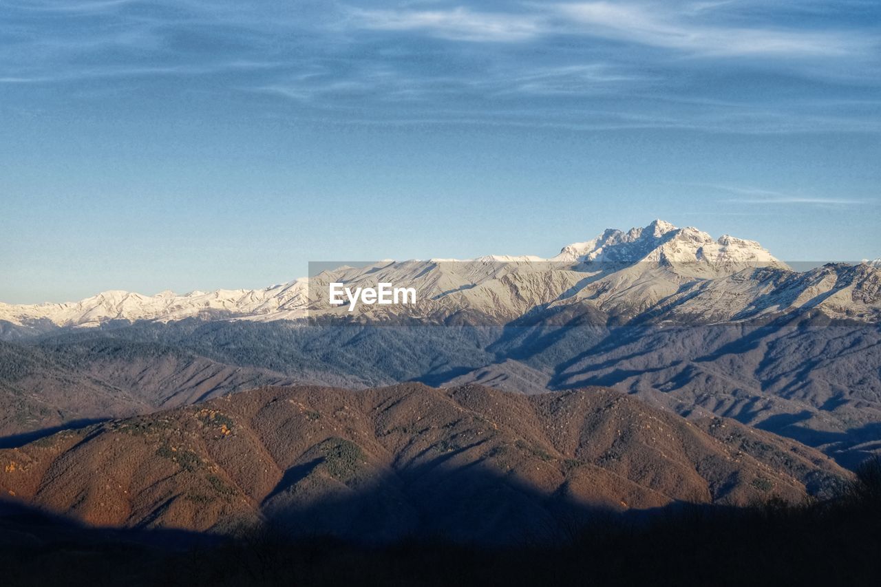 Scenic view of snowcapped mountains against sky