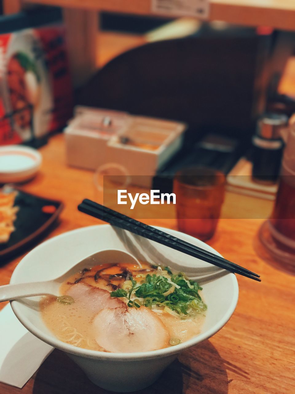 Close-up of soup in bowl on table