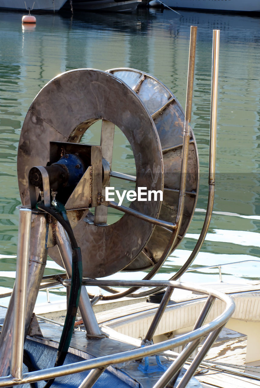 Close-up of boat in lake