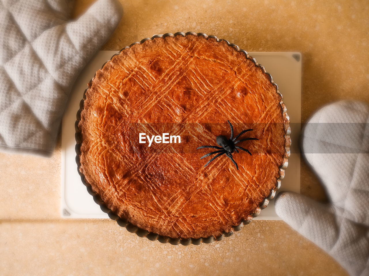 High angle view of pie on table