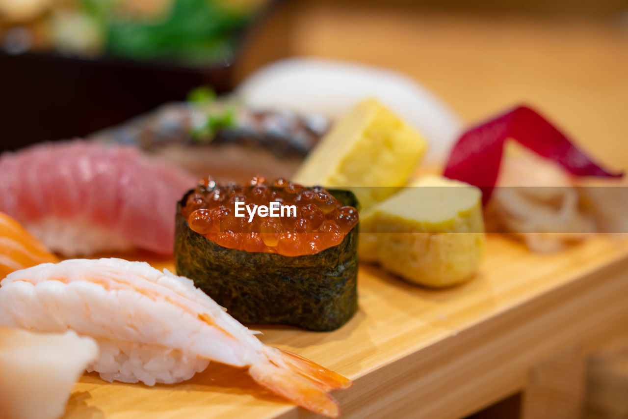 Close-up of sushi in plate on table