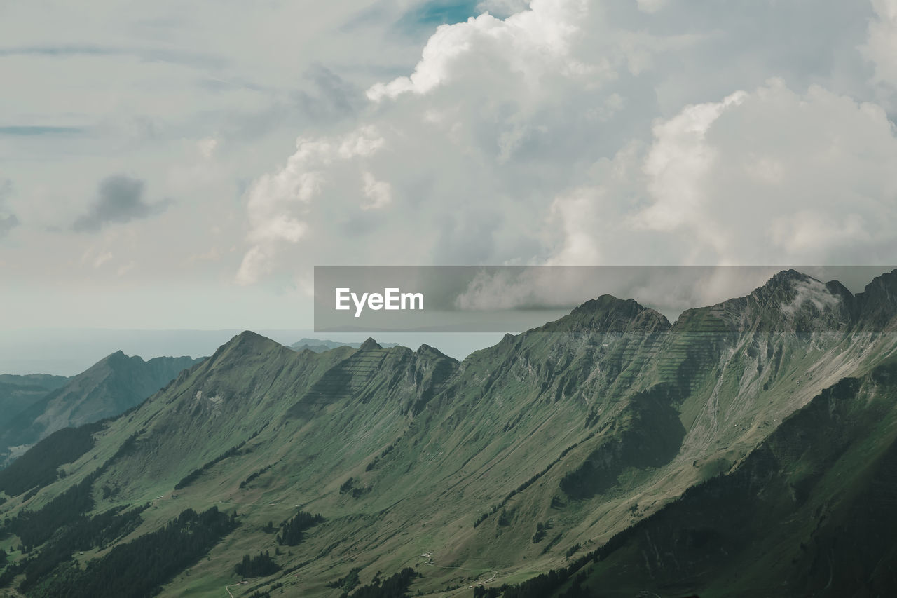 PANORAMIC VIEW OF MOUNTAIN RANGE AGAINST SKY