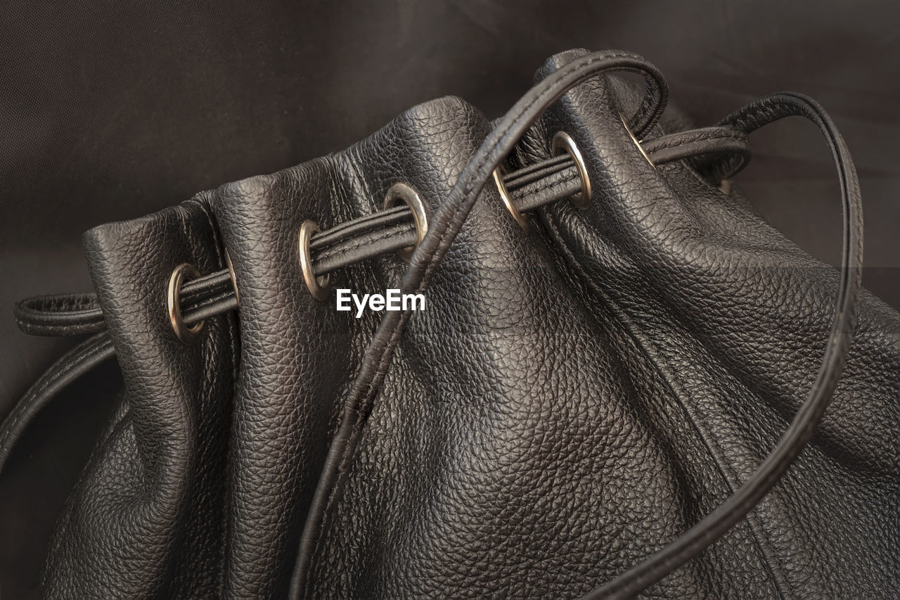 High angle view of leather on table