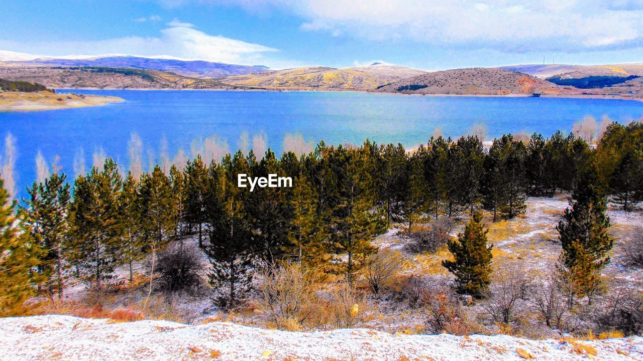 Scenic view of lake against sky