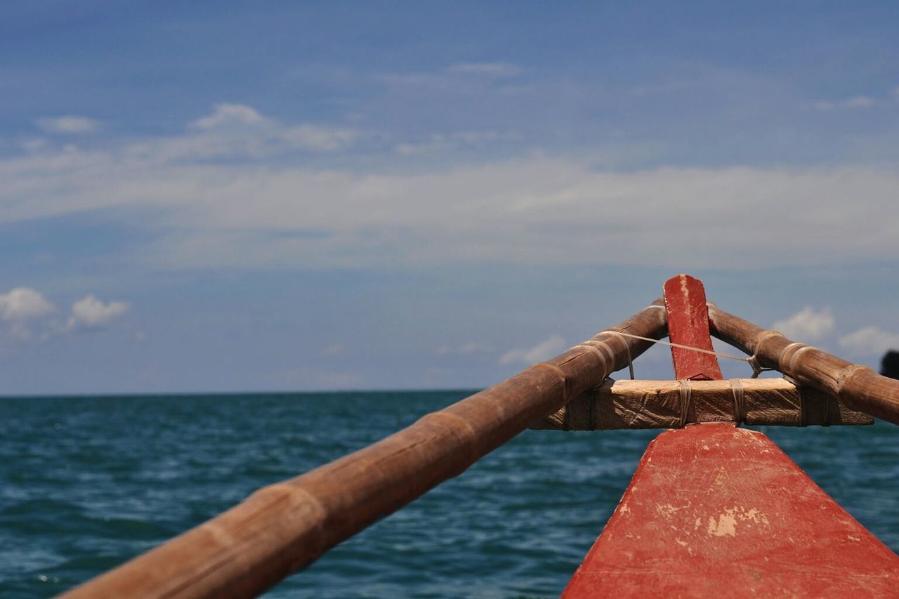 Cropped image of boat in sea against sky