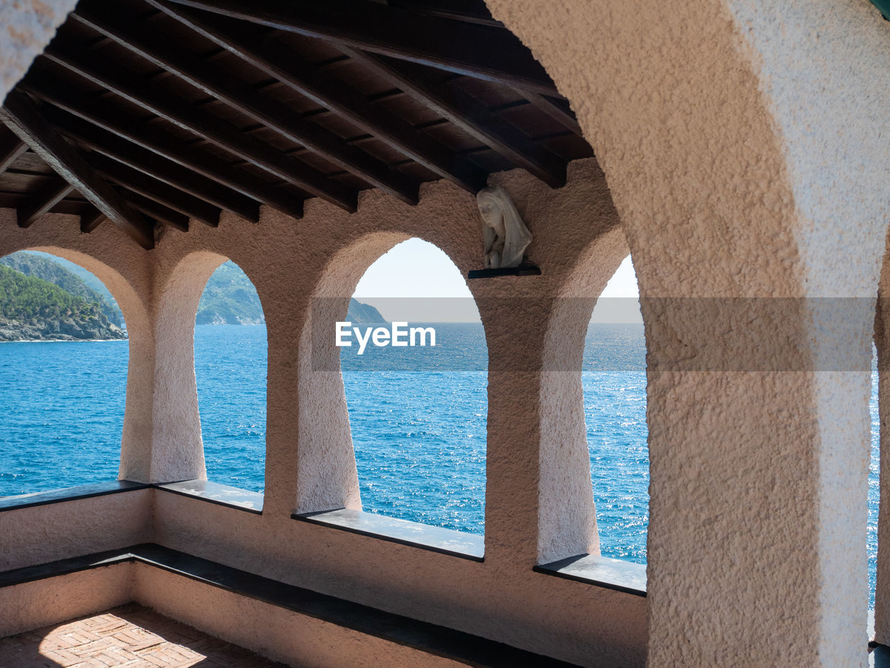 View of sea seen through window