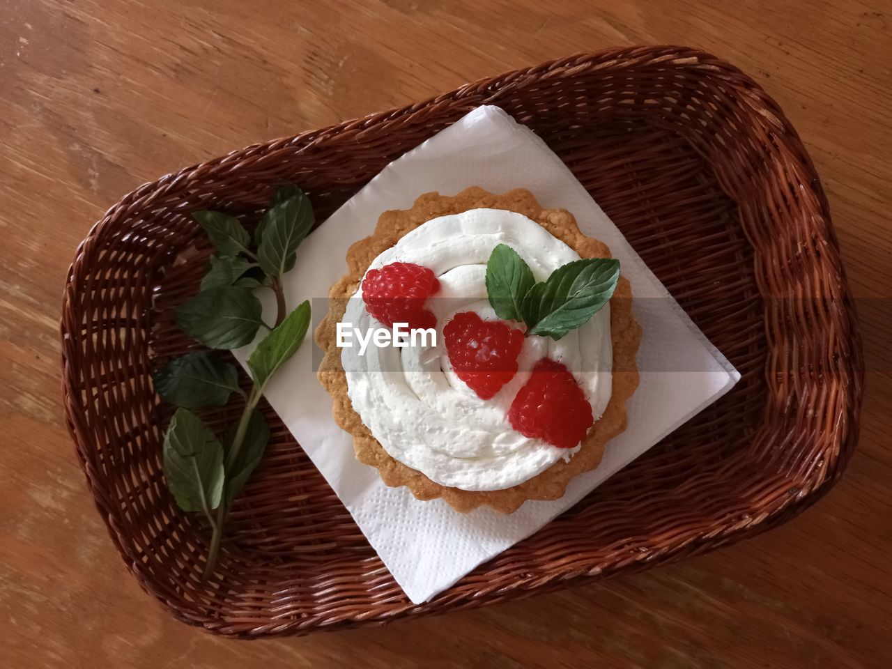 high angle view of dessert in basket