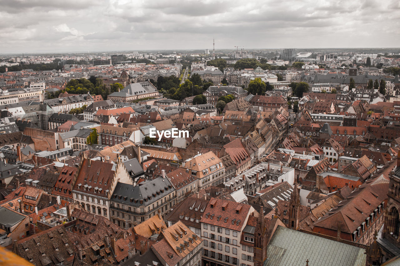 High angle view of buildings in city