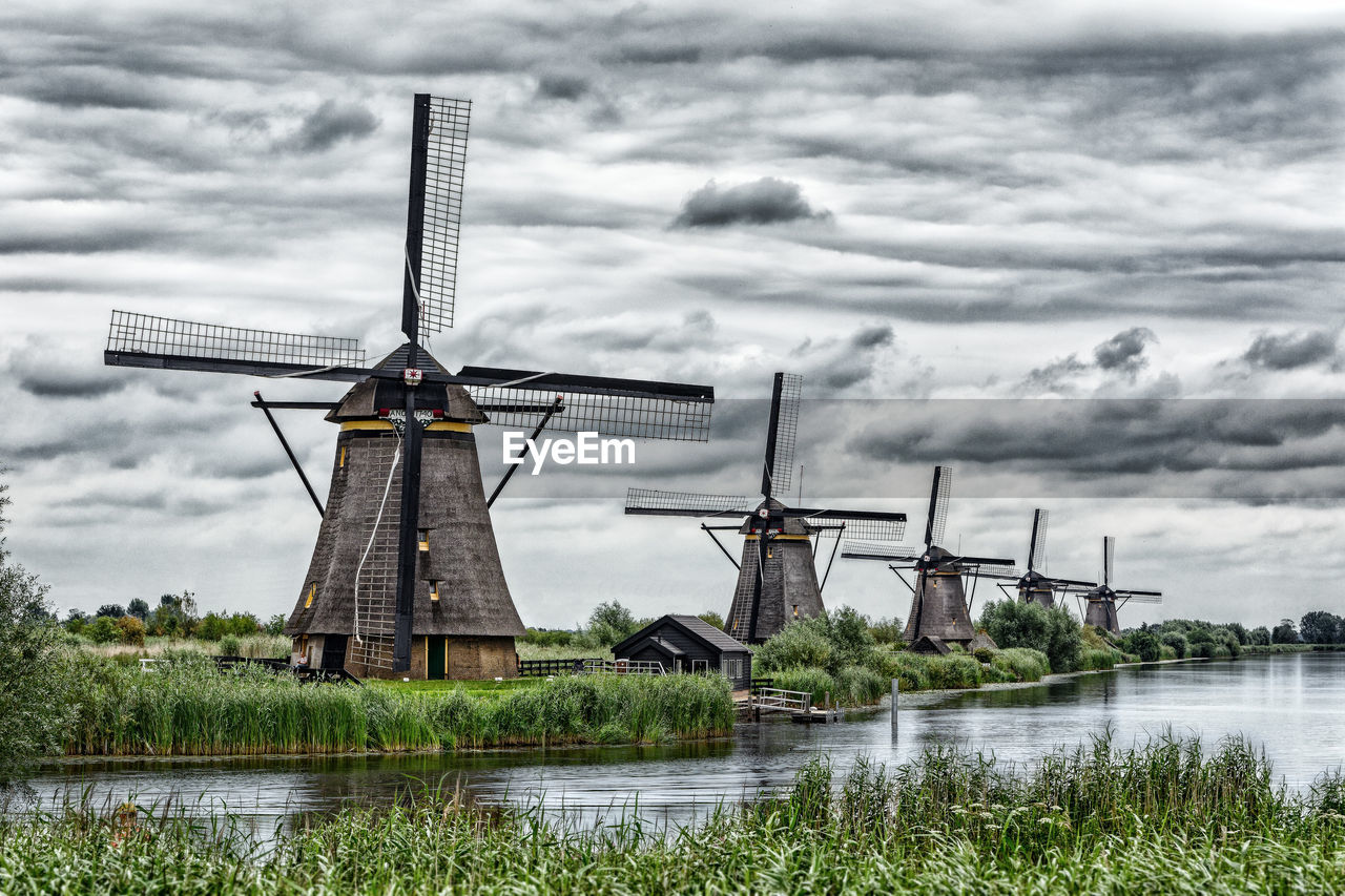Row of windmills in netherlands