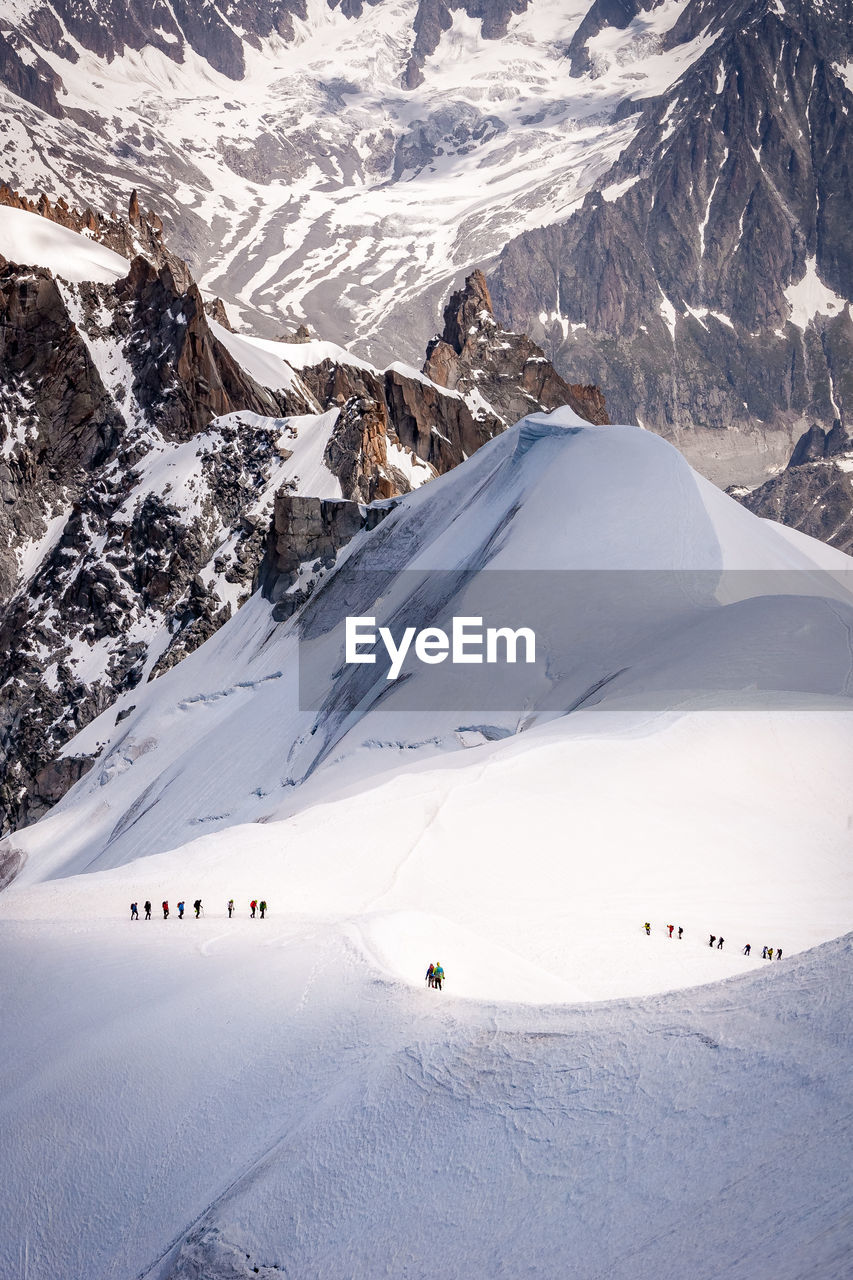 Group of people on snowcapped mountain