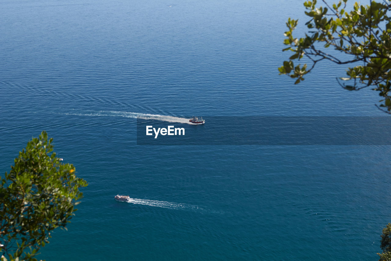 High angle view of boats in sea