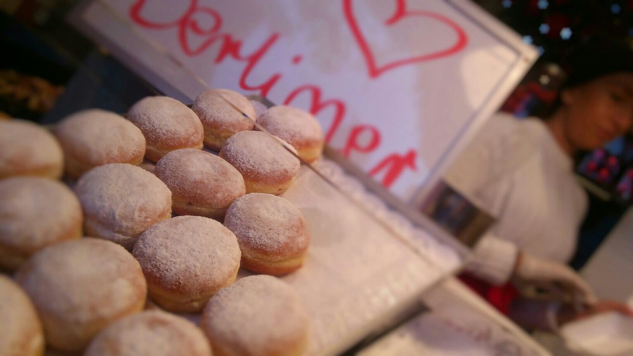 Close-up of buns on store counter