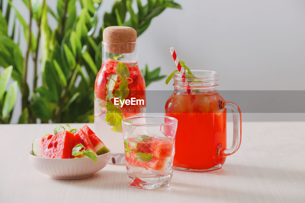 Watermelon drinks on the white background