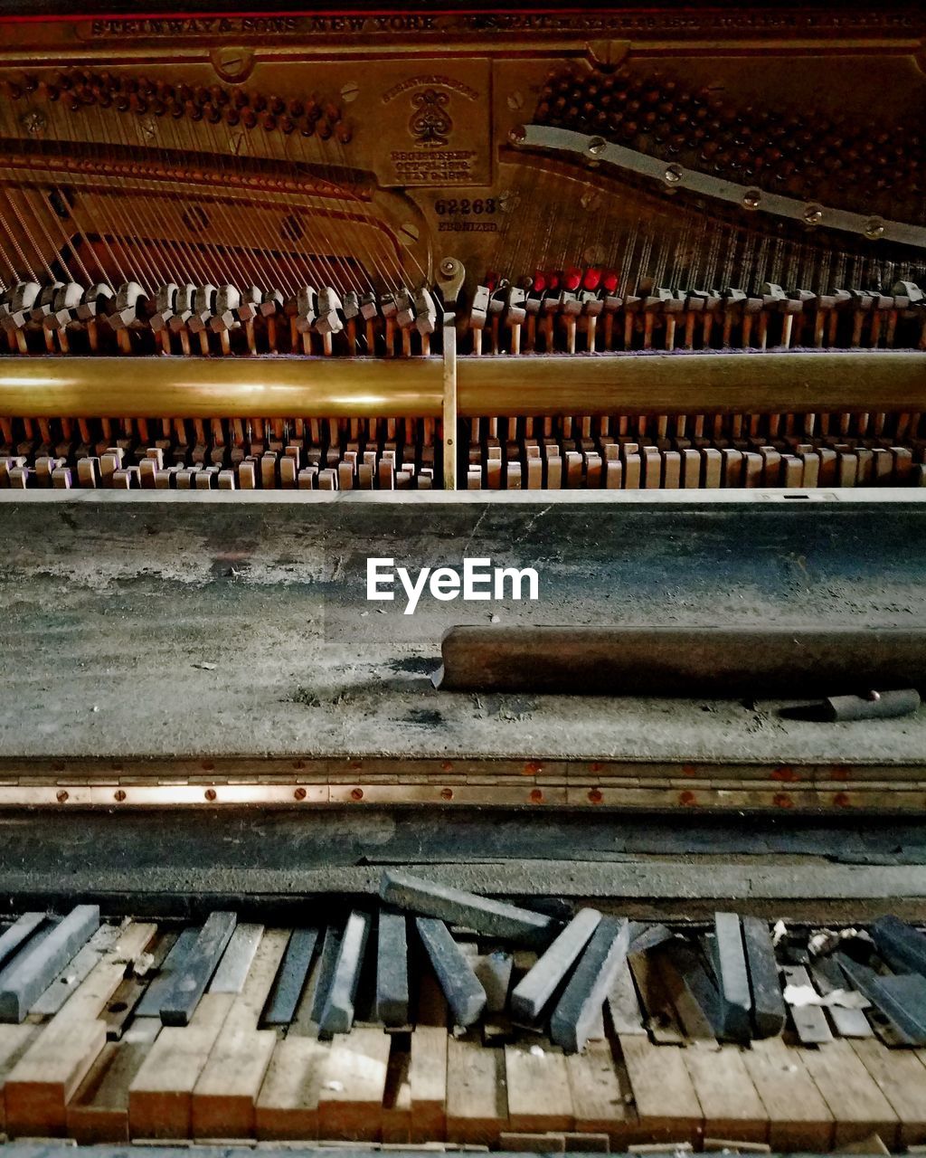 Close-up of damaged piano