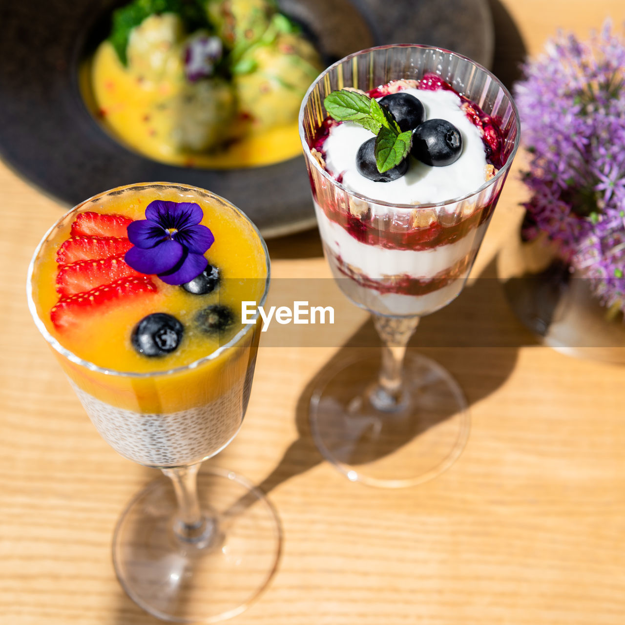 high angle view of dessert on table