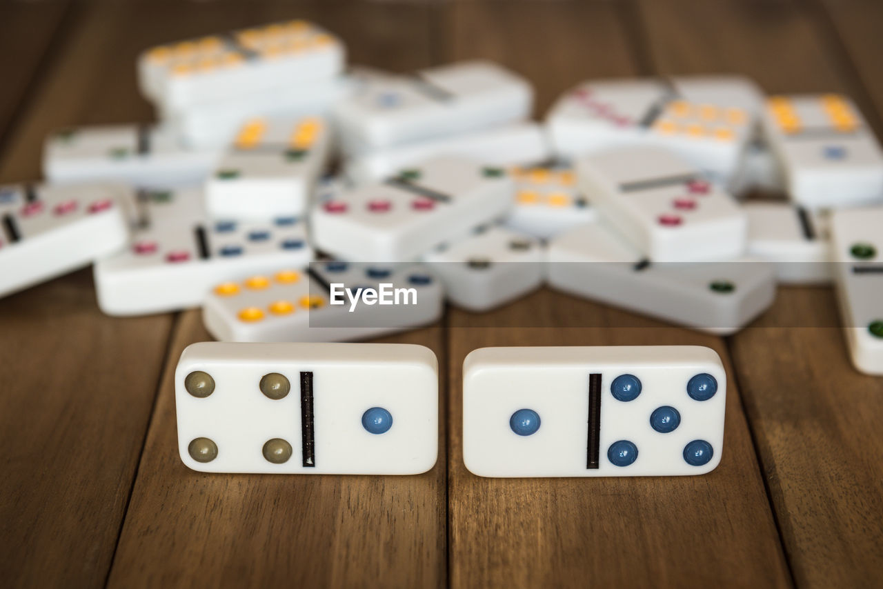Close-up of dominos on table