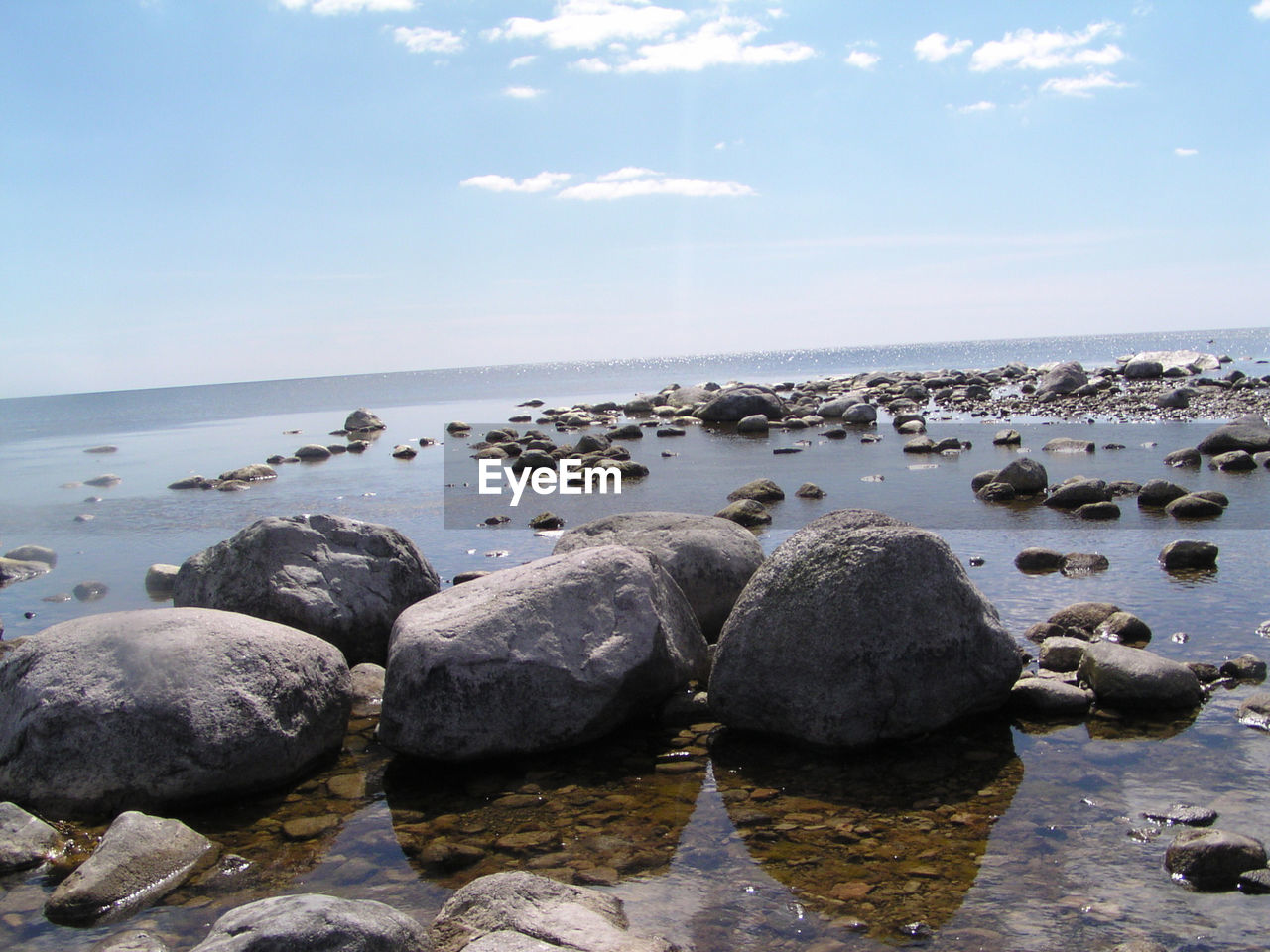 Rocks in sea against sky