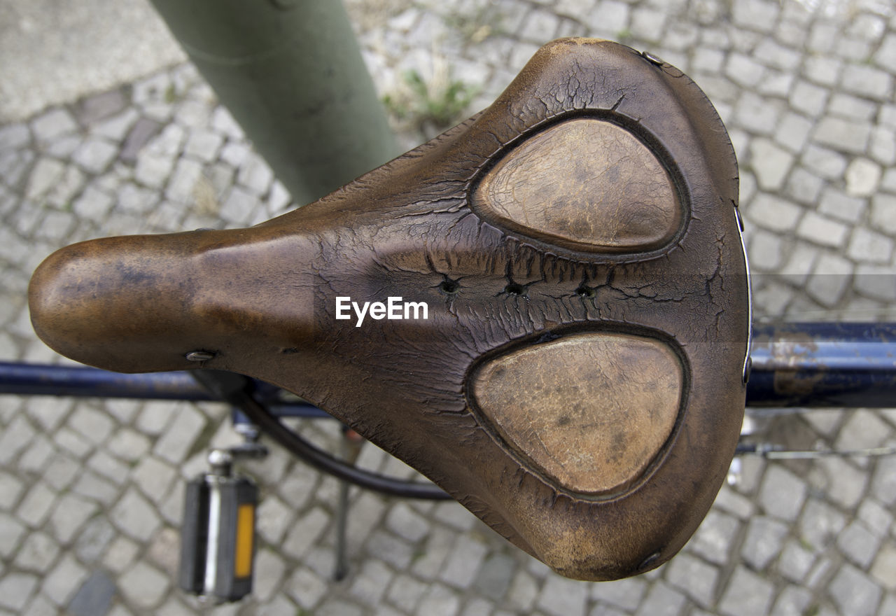 Directly above shot of old bicycle seat