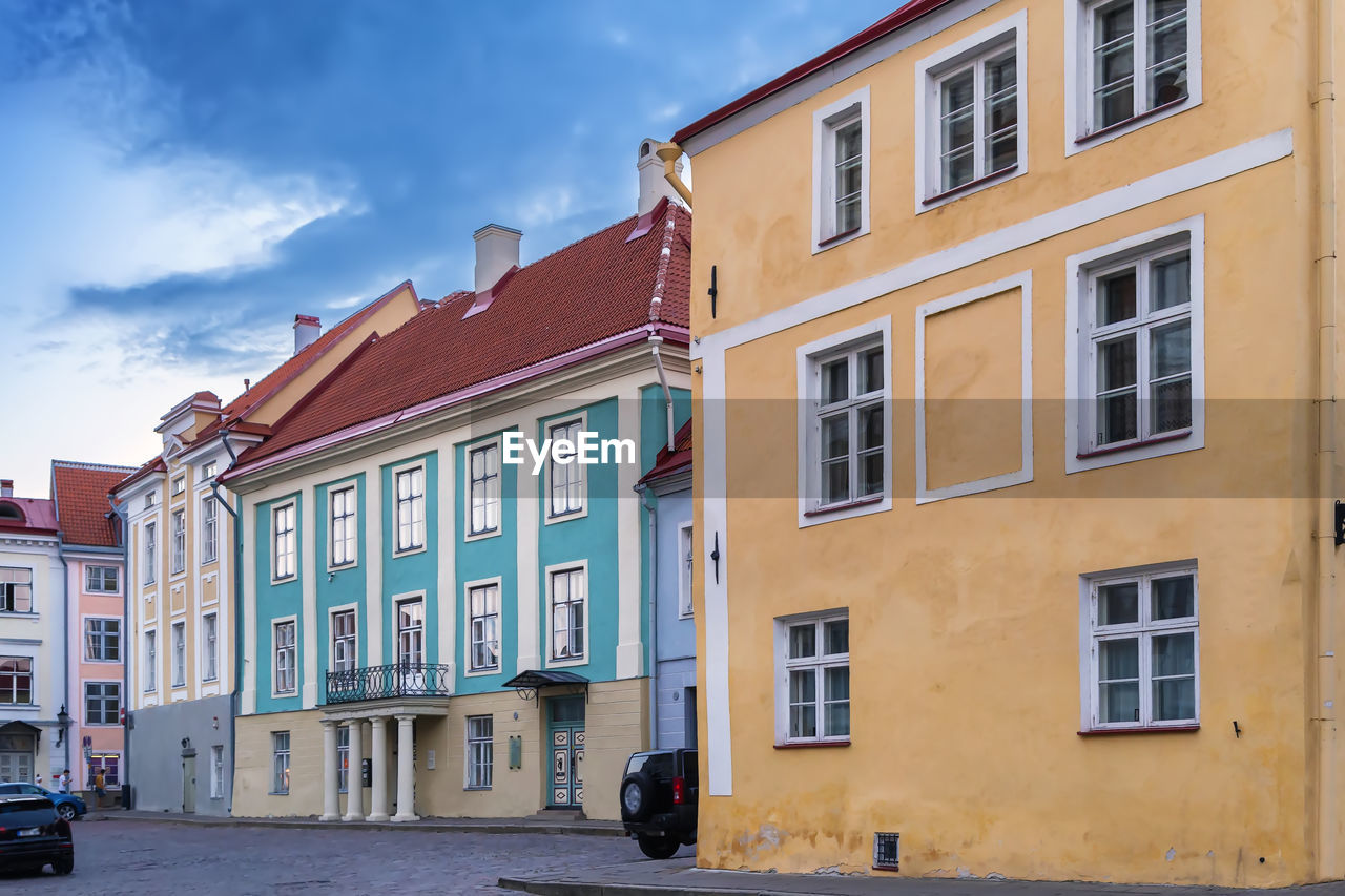 Street with historical houses in tallinn old town, estonia