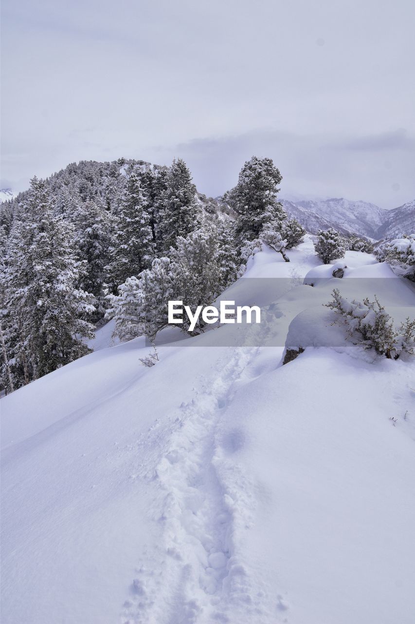 View from little black mountain peak winter snow hiking, wasatch front rocky mountains, utah. usa