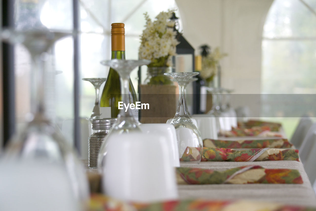 Close-up of place settings on table in restaurant