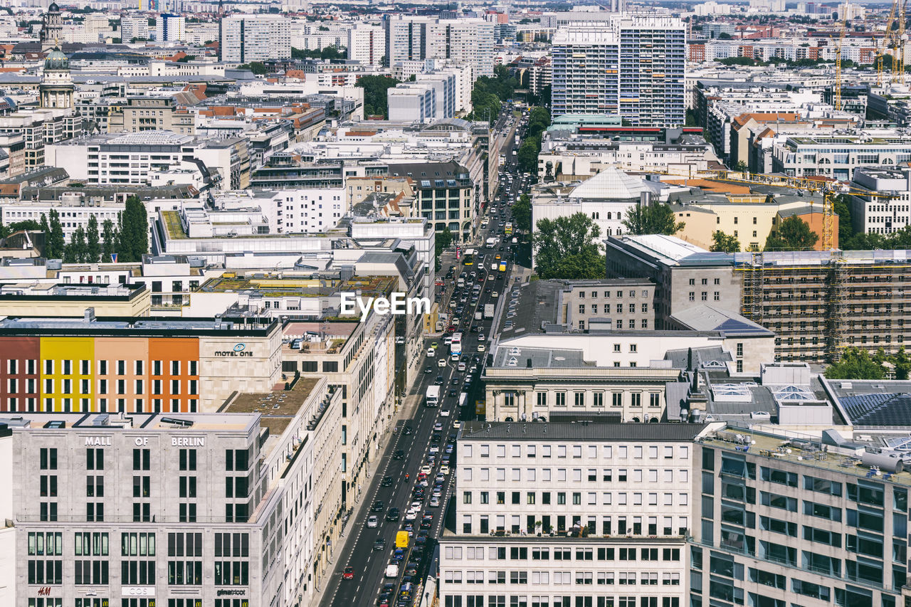 High angle view of cityscape during sunny day