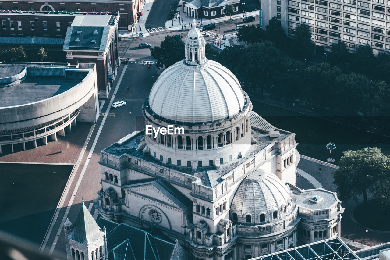 High angle view of cathedral in city