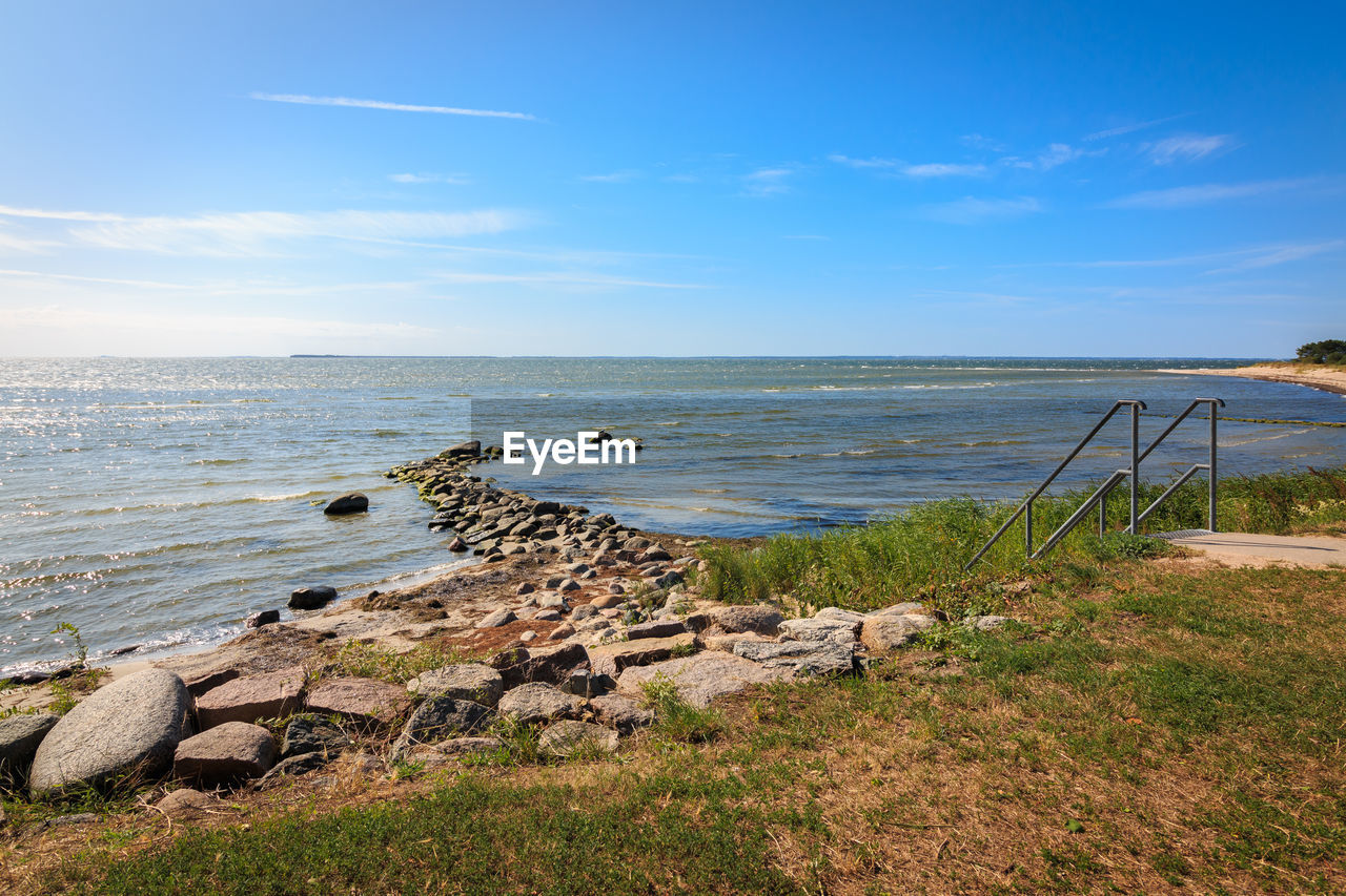 SCENIC VIEW OF ROCKS ON BEACH AGAINST SKY