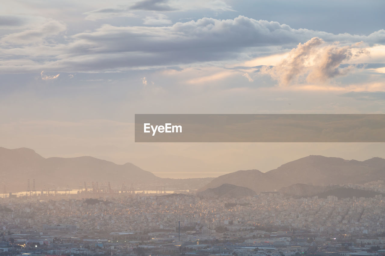 View of athens, port of piraeus and salamina island from lycabettus.