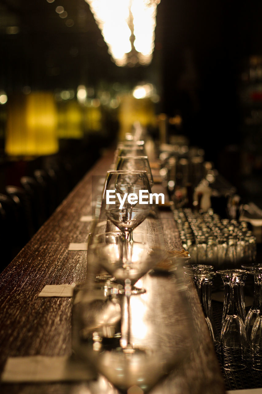 Wineglasses on table in restaurant