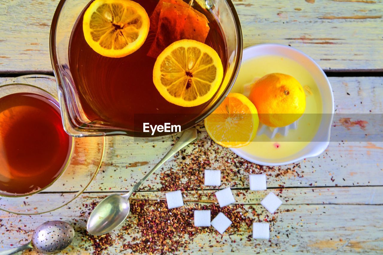 high angle view of drink on table