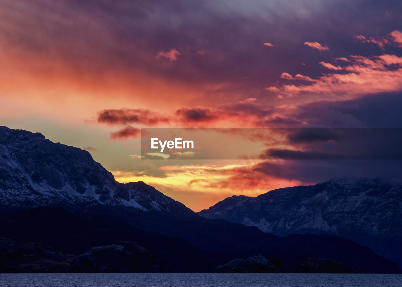 SCENIC VIEW OF MOUNTAINS AGAINST SKY DURING SUNSET