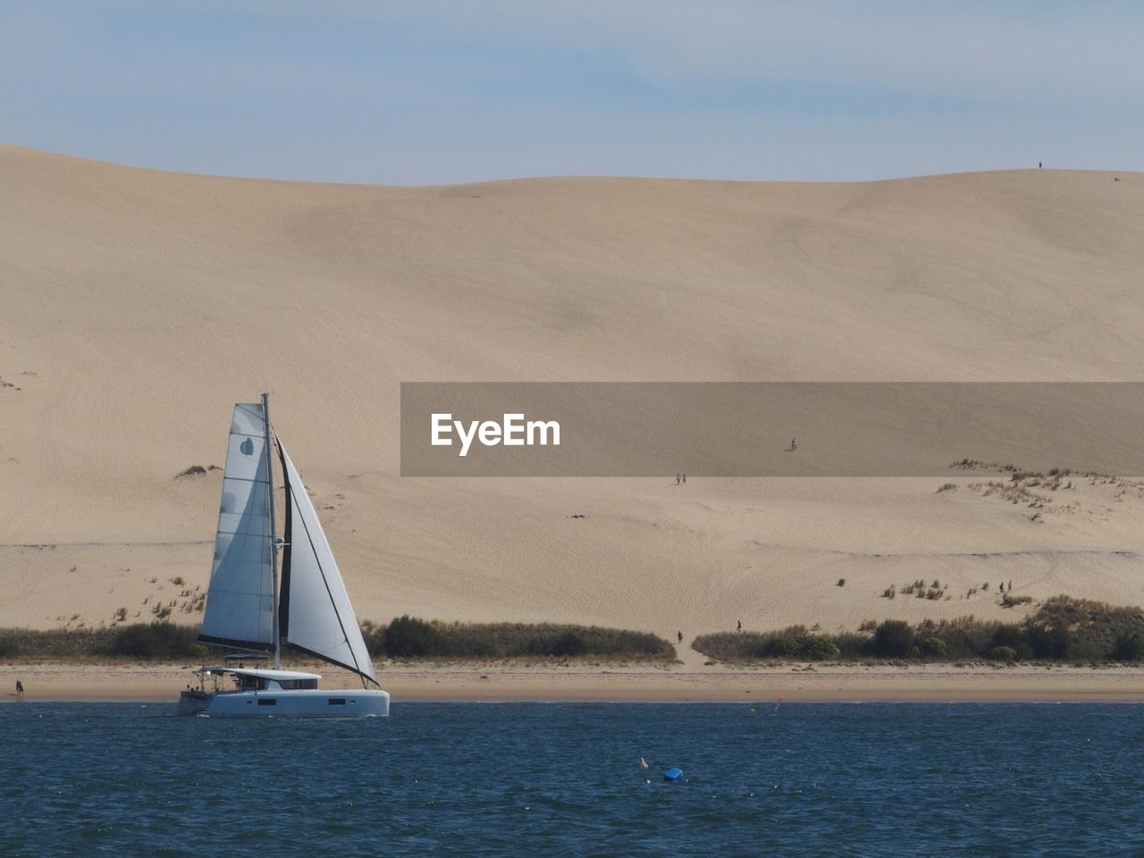 Sailboat sailing on sea against sky